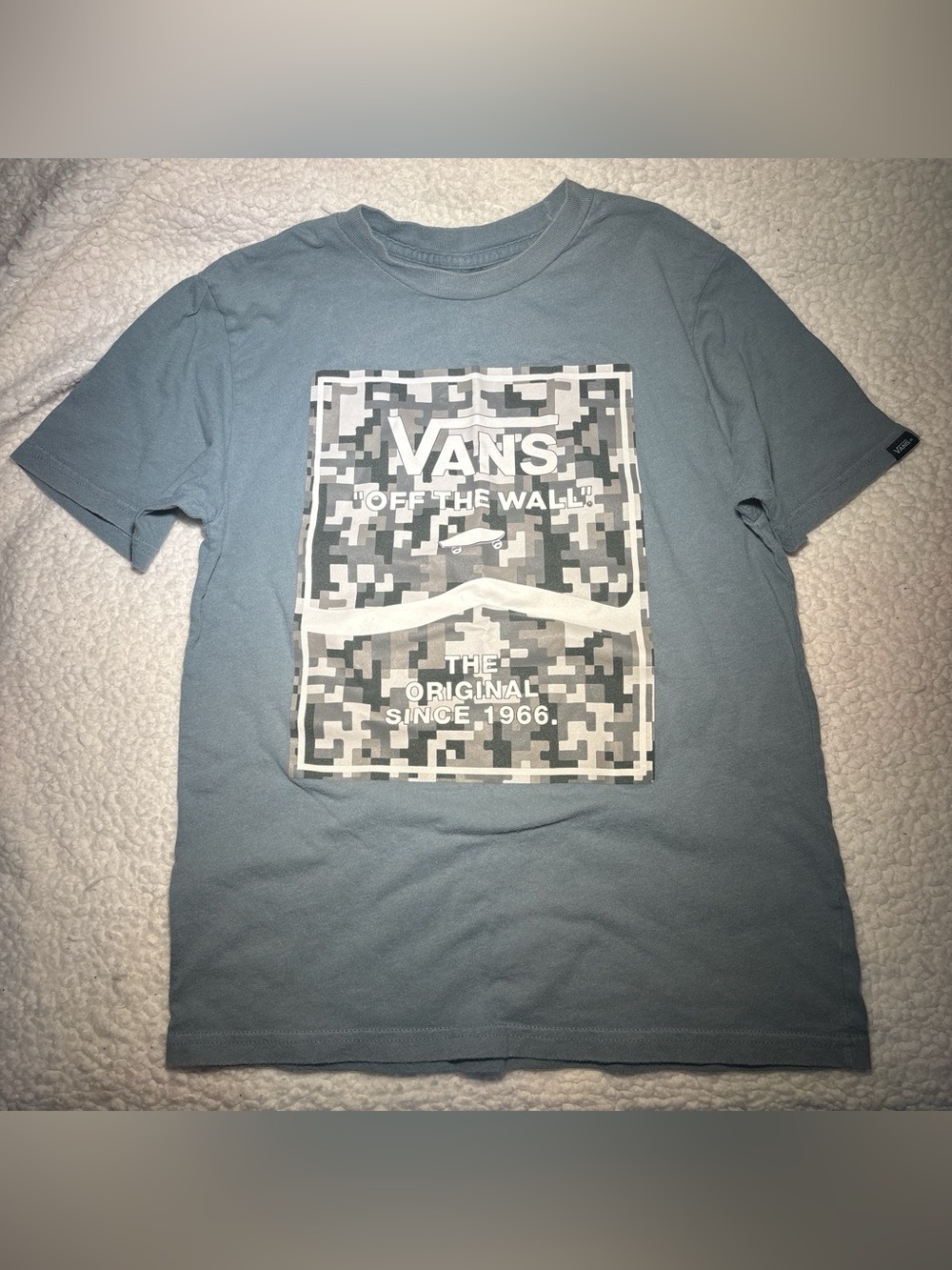 Vans Boy’s Grey-Blue Camo Logo Short Sleeve Tee